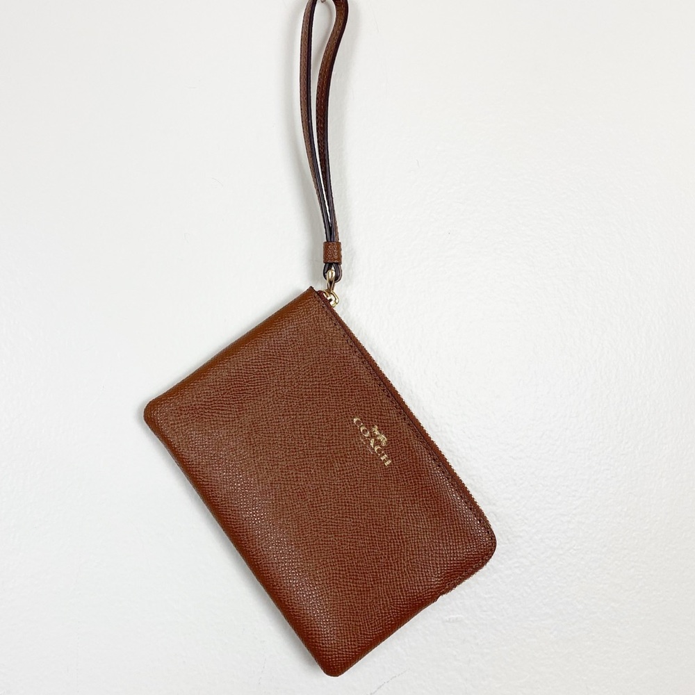 Coach Wristlet Wallet Brown Canvas Leather